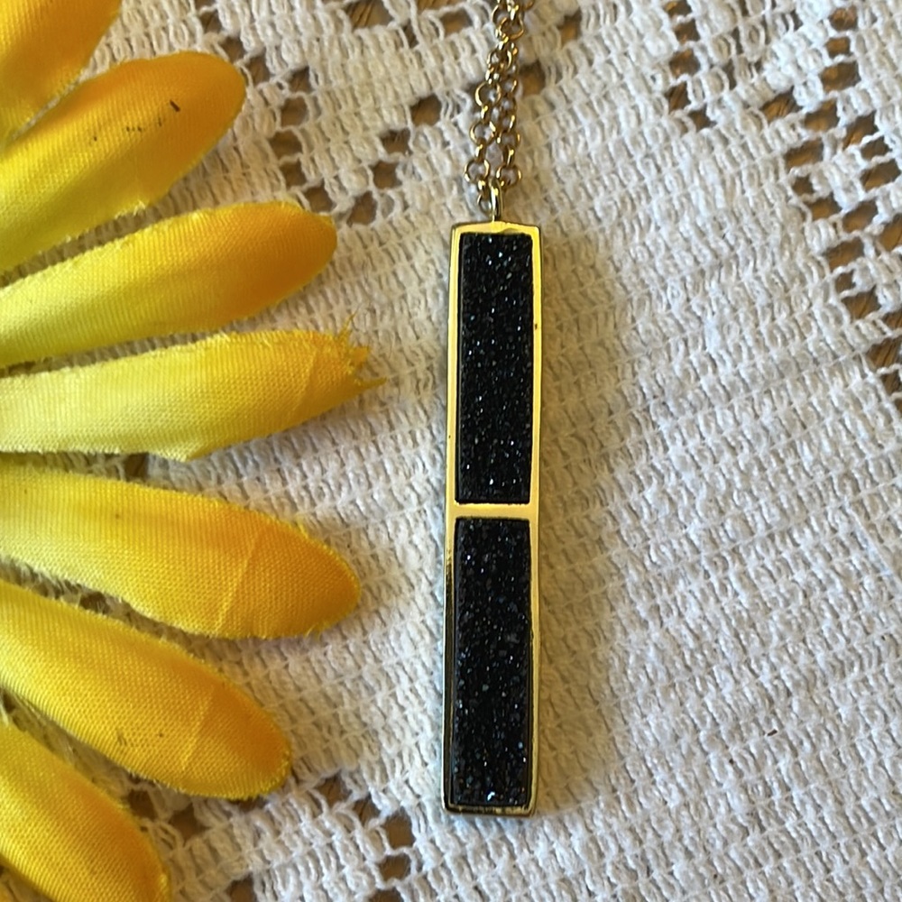 ๐บ MARCIA MORAN; STUNNING Designer 18 Karat Gold Plated Black Druzy Necklace! - Picture 5 of 7